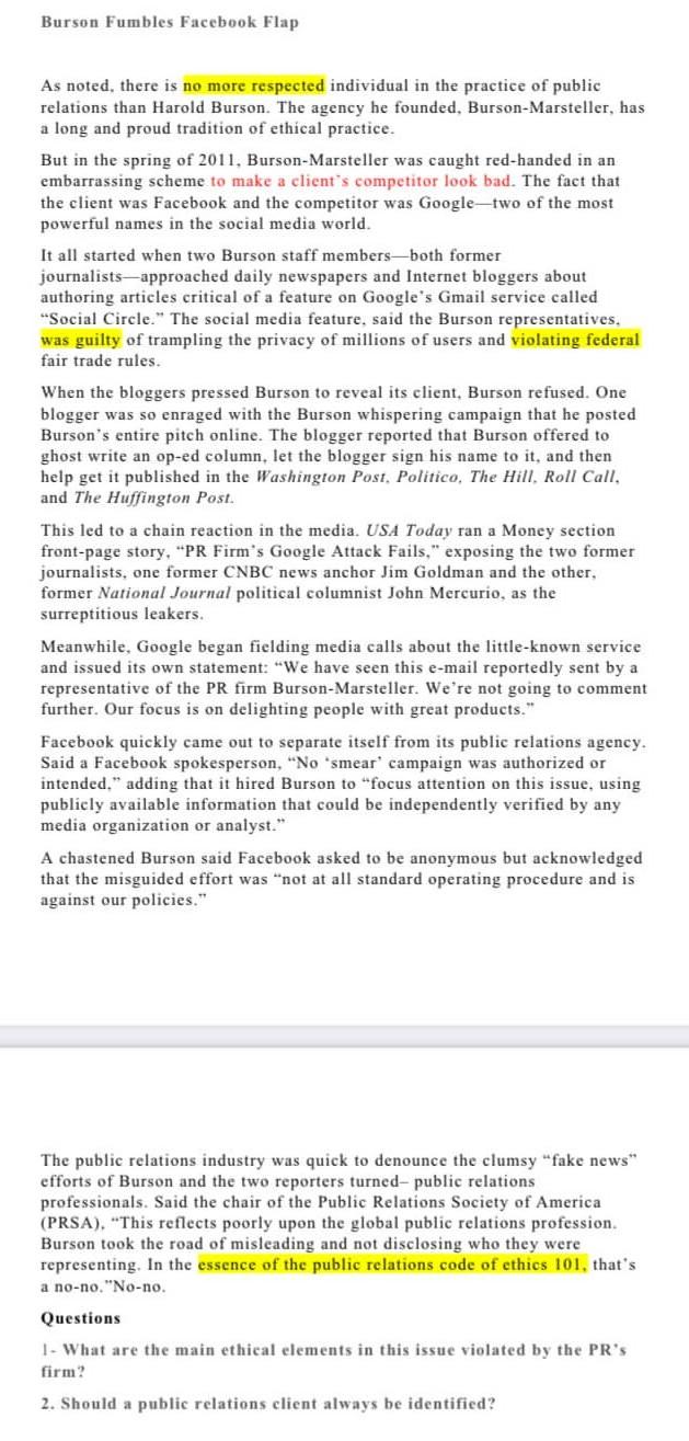 Burson Fumbles Facebook Flap As noted, there is