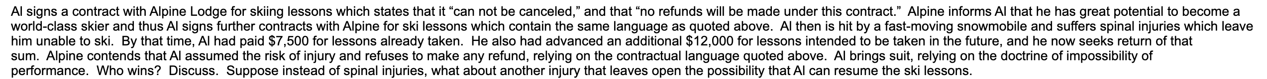 Al signs a contract with Alpine Lodge for skiing