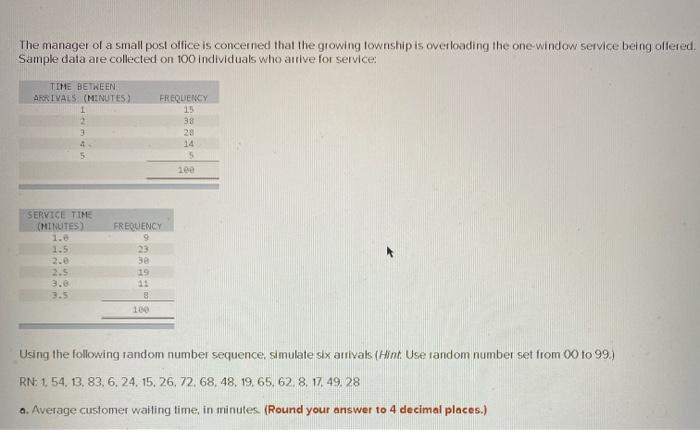 The manager of a small post office is concerned