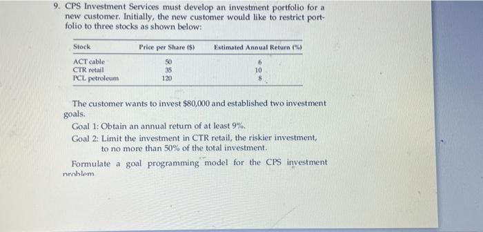 9. CPS Investment Services must develop an