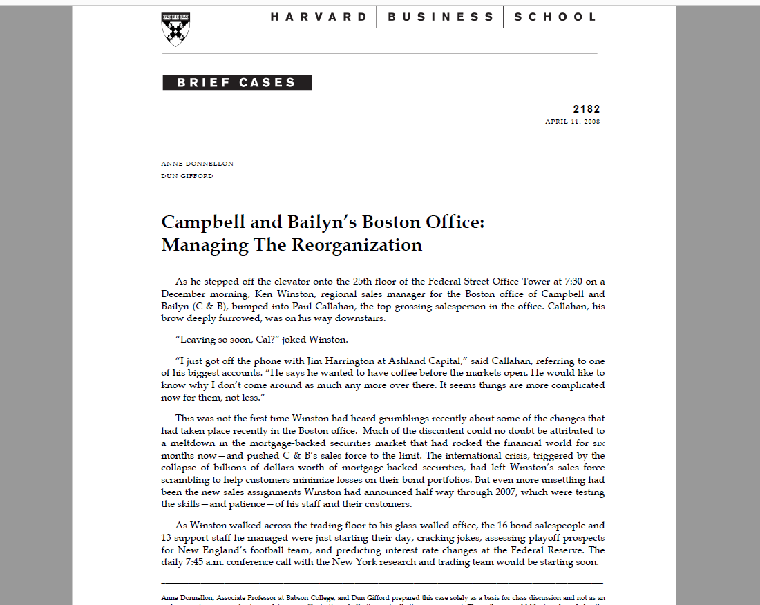 Campell and Bailyns Boston Office: Managing the