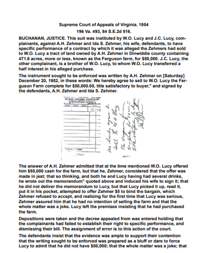 Who should win the case? Lucy or Zehmer? Are they