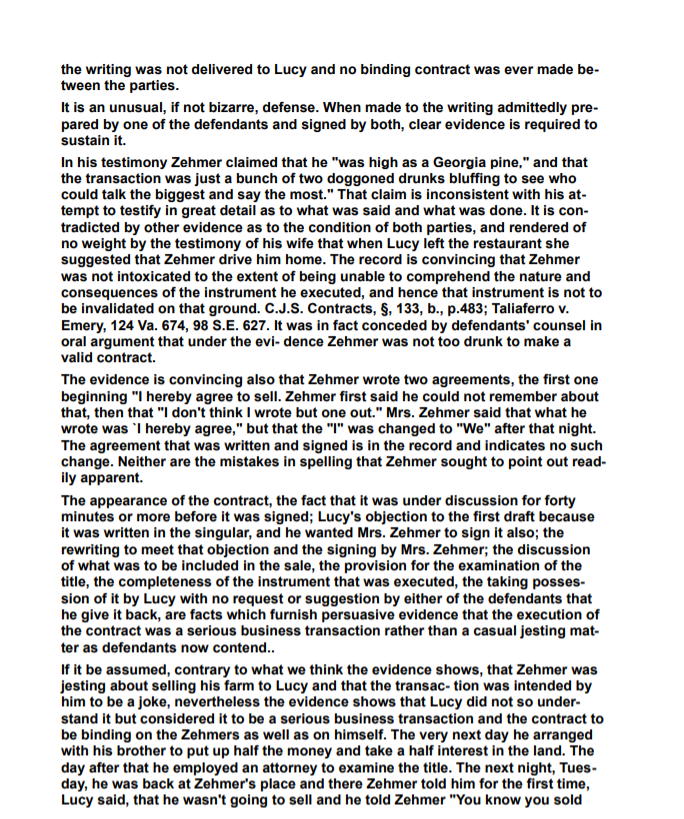 Who should win the case? Lucy or Zehmer? Are they