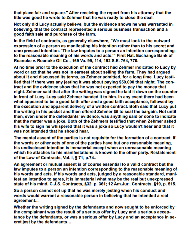 Who should win the case? Lucy or Zehmer? Are they