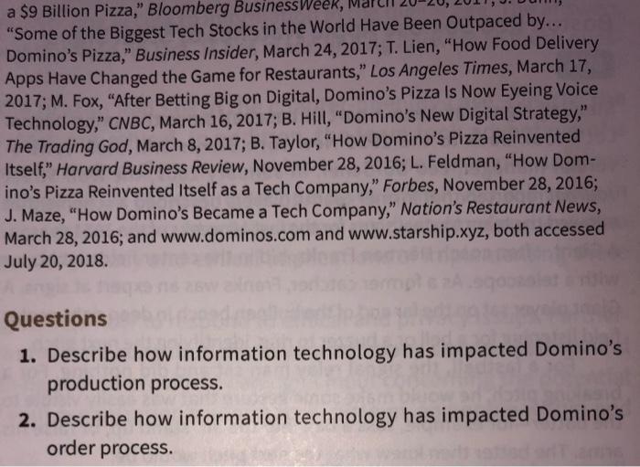 discussion questions: 1 2 Closing Case Domino's
