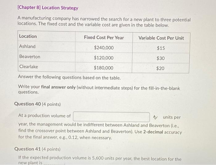 [Chapter 8] Location Strategy A manufacturing