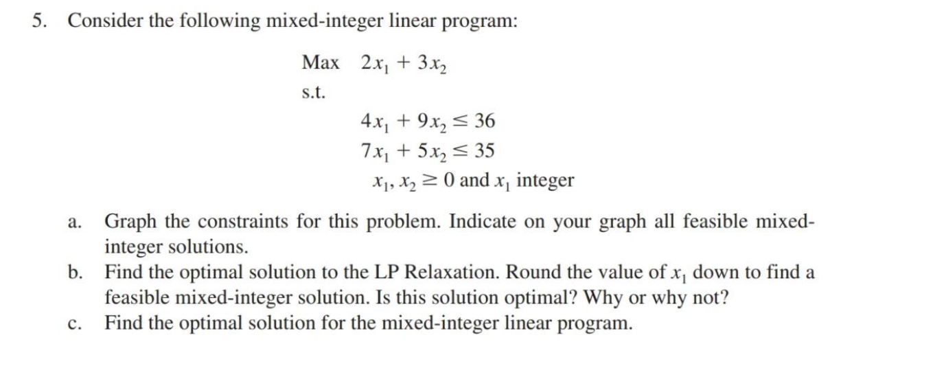 5. Consider the following mixed-integer linear