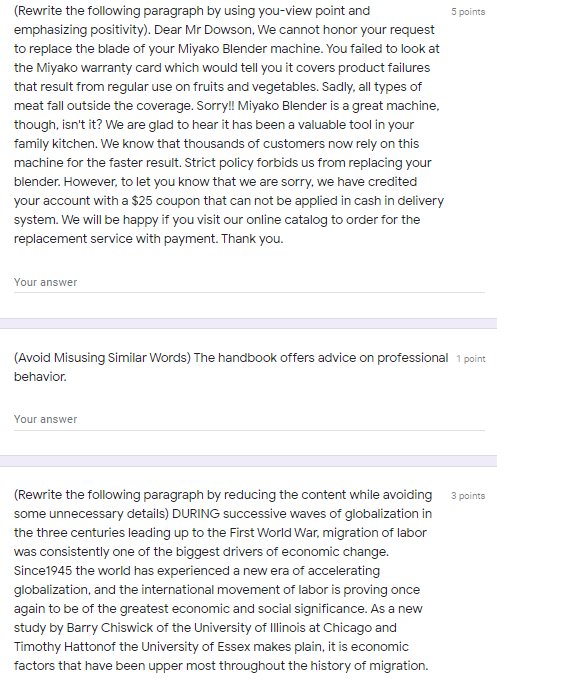 5 points (Rewrite the following paragraph by