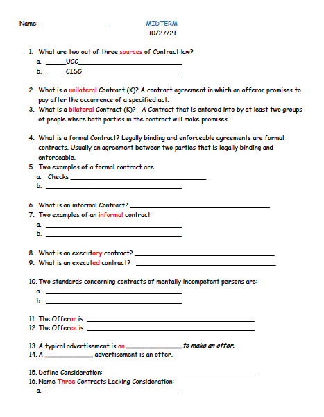 Name: MIDTERM 10/27/21 1. What are two out of