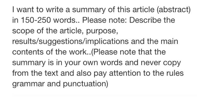 I want to write a summary of this article