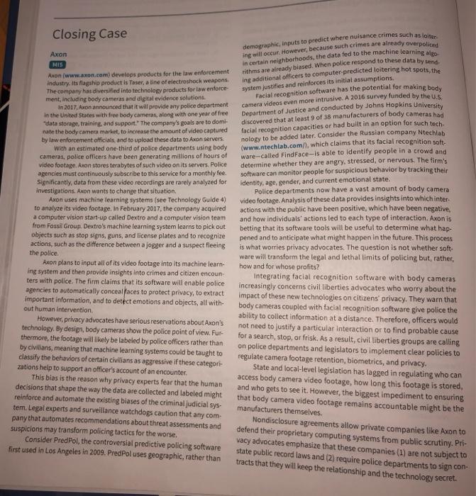 discusion questions: 1 2 Closing Case