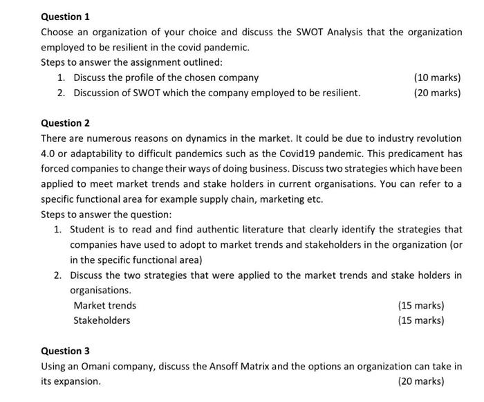 Question 1 Choose an organization of your choice