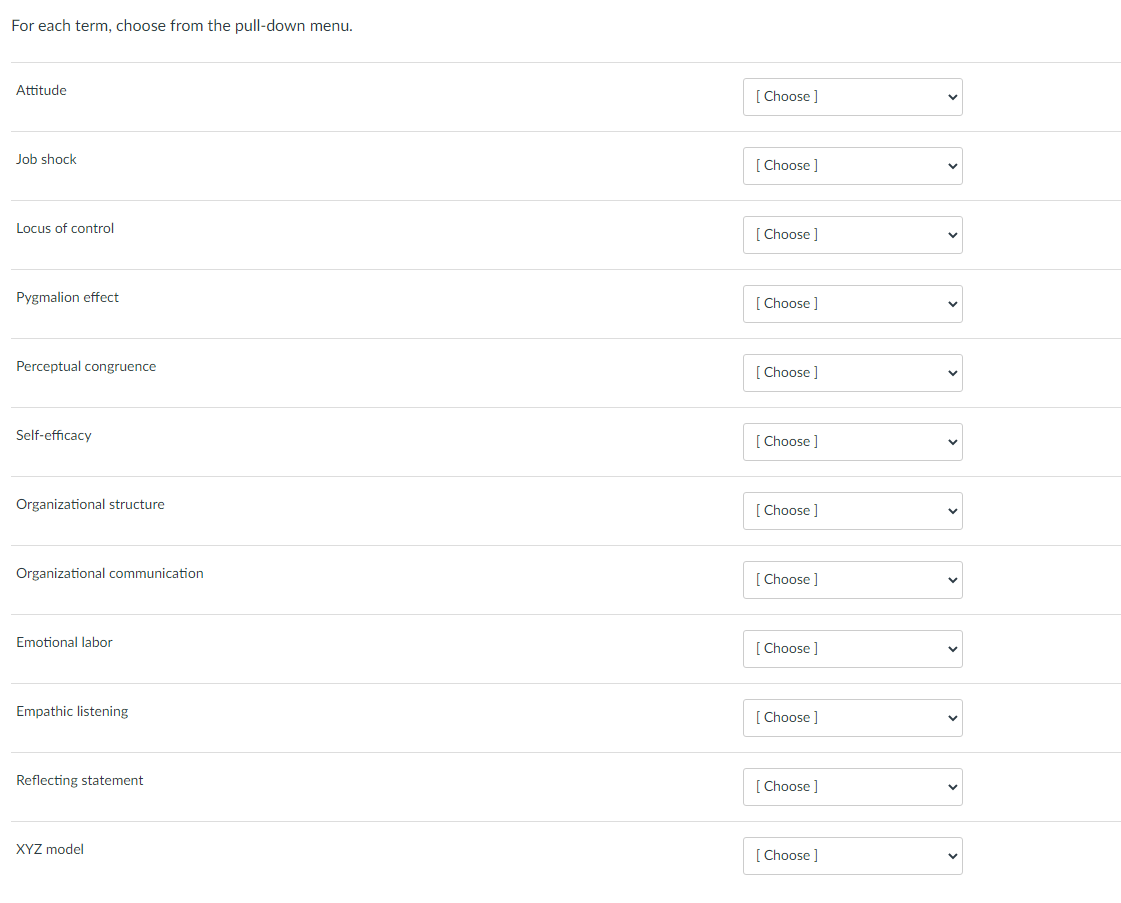 For each term, choose from the pull-down menu.