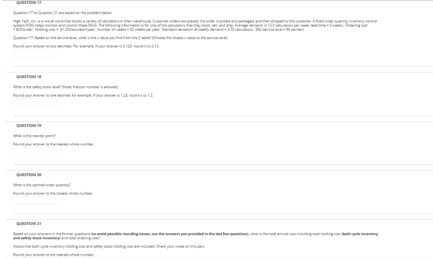 Question 17 to Question 21 are based on the