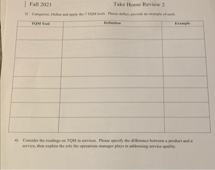 Fall 2021 Take Home Review 2 3) Categorie, Define