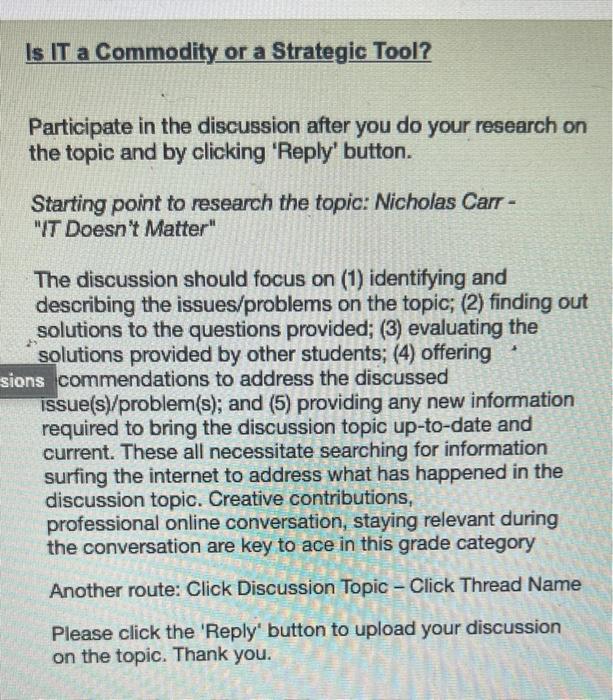 Is IT a Commodity or a Strategic Tool?