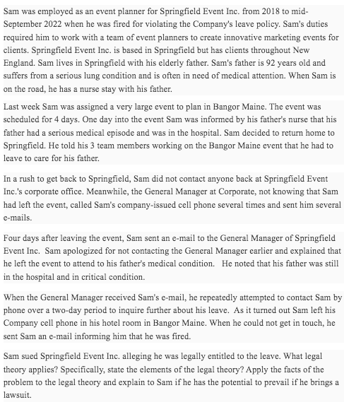 Sam was employed as an event planner for