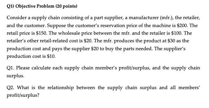 Q1) Objective Problem (20 points) Consider a