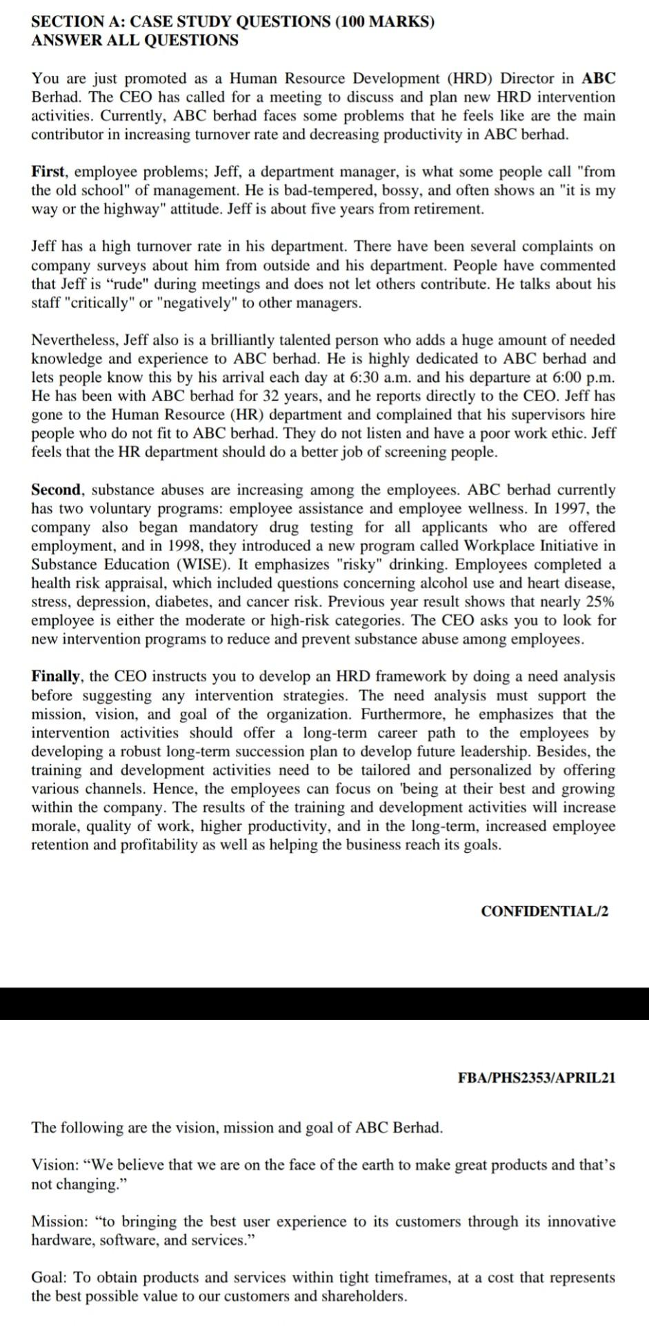 SECTION A: CASE STUDY QUESTIONS (100 MARKS)