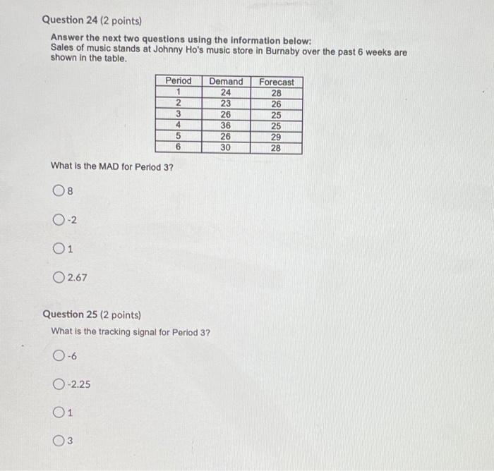 Question 24 (2 points) Answer the next two