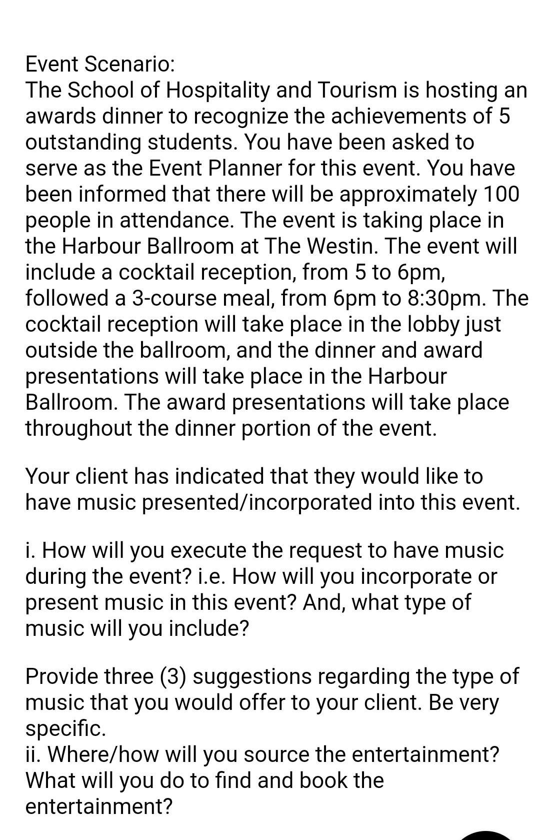 write the discussion board.... Event Scenario: