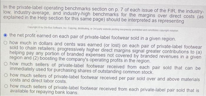 In the private-label operating benchmarks section