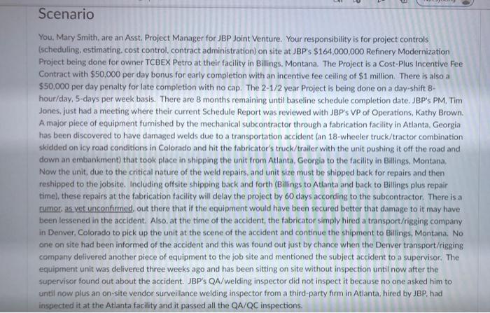 Scenario You, Mary Smith, are an Asst. Project