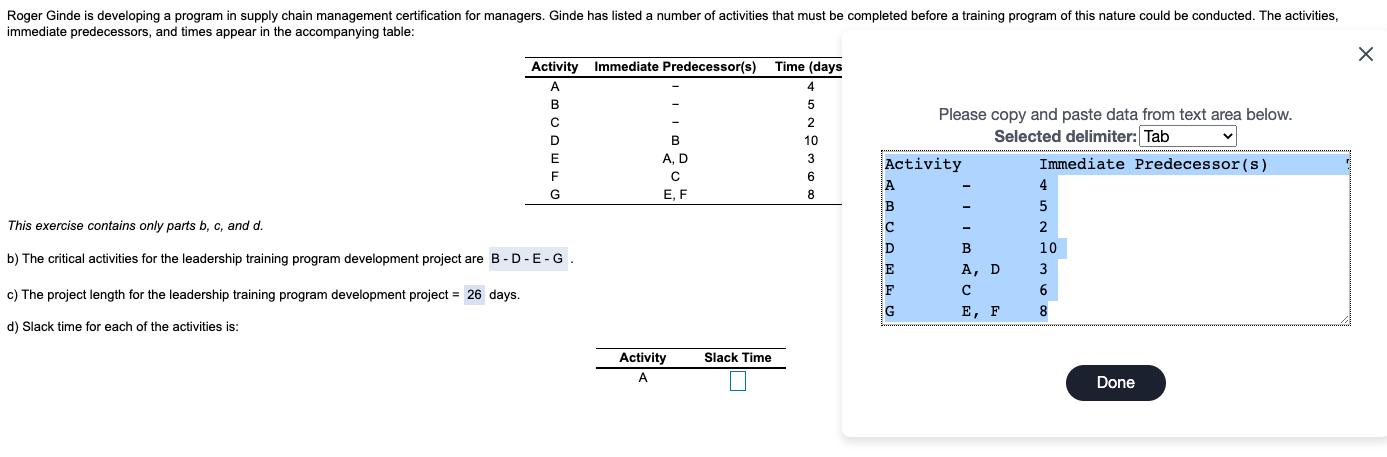 Roger Ginde is developing a program in supply