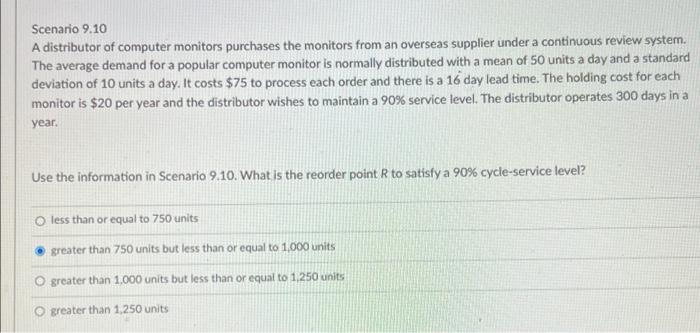 Scenario 9.10 A distributor of computer monitors