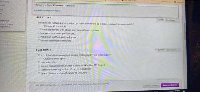 Remaining Time: 22 min 34 seconds Question