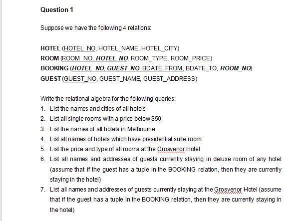 Question 1 Suppose we have the following 4