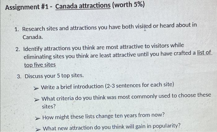 please help me out - Assignment #1 - Canada