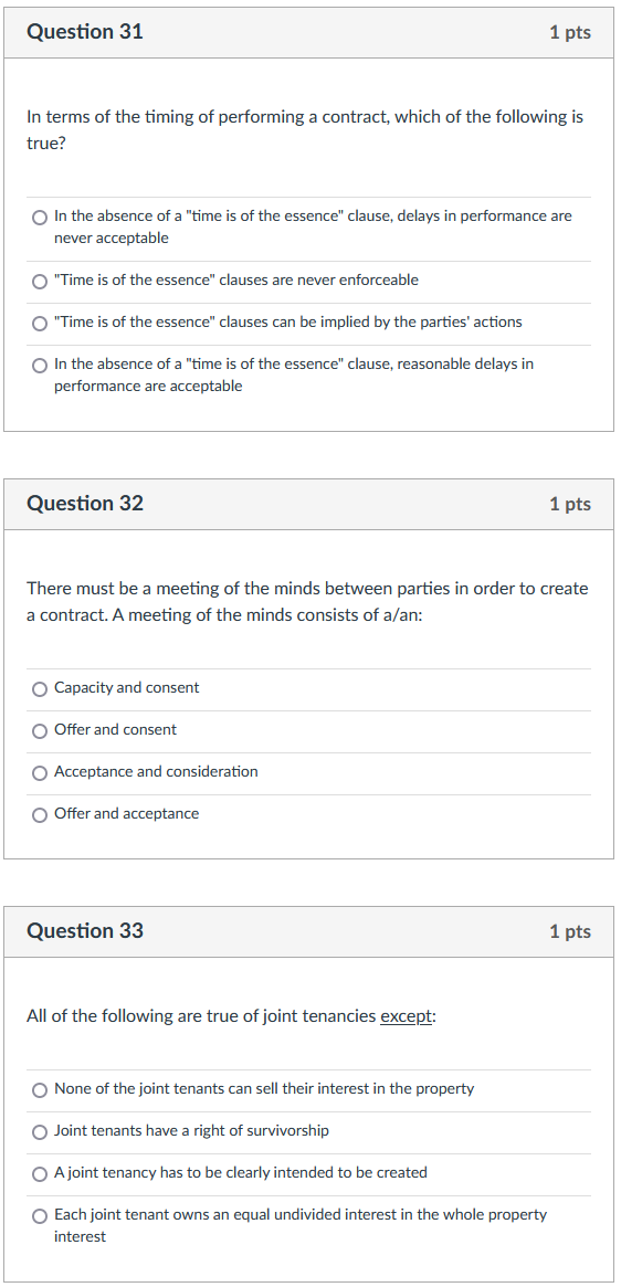 Question 31 1 pts In terms of the timing of