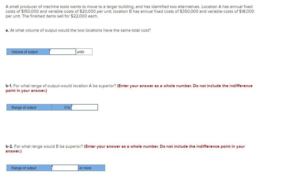 A small producer of machine tools wants to move