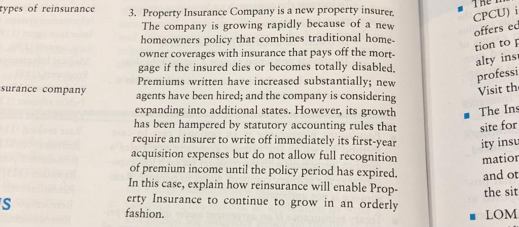 types of reinsurance CPCU) i offers ed tion to