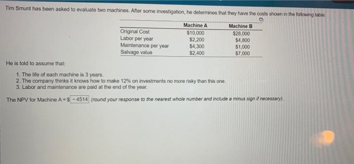 please calculate the npv for A and B. thank you!