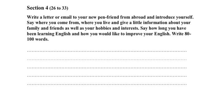 Section 4 (26 to 33) Write a letter or email to