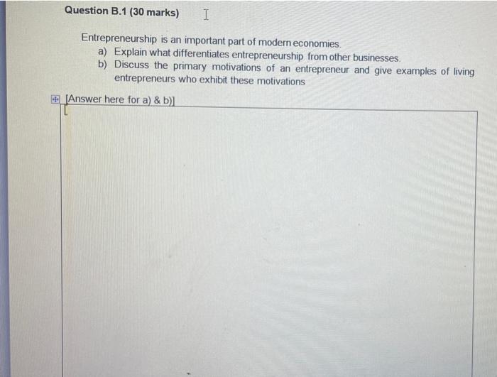 Question B.1 (30 marks) I Entrepreneurship is an
