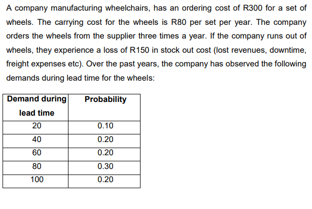 If the reorder point for the wheelchair wheels is