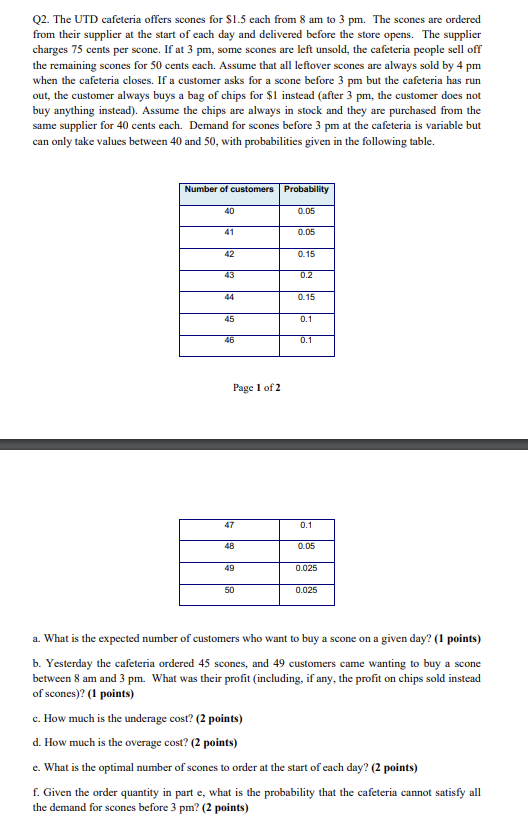 Q2. The UTD cafeteria offers scones for $1.5 each