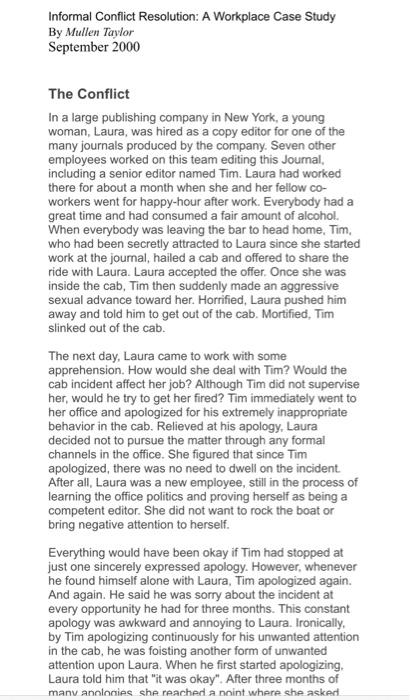 Informal Conflict Resolution: A Workplace Case