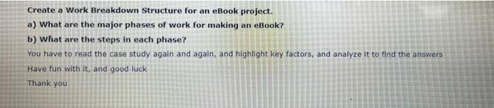 Create a Work Breakdown Structure for an eBook