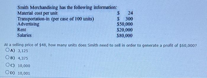 At a selling price of $48, how many units does