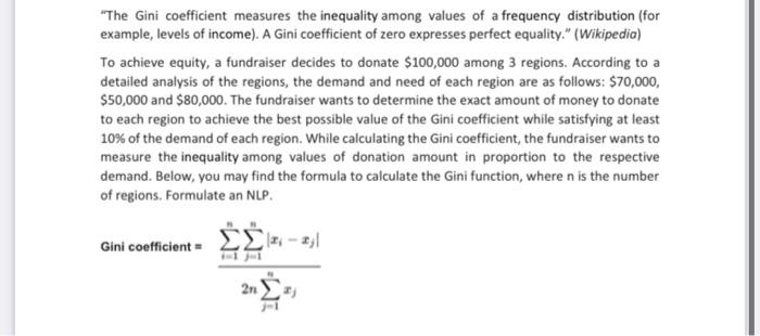 Operations Research Question "The Gini