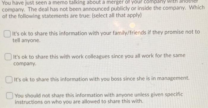You have just seen a memo talking about a merger