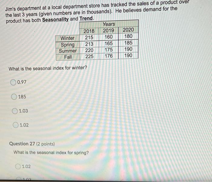 Jim's department at a local department store has