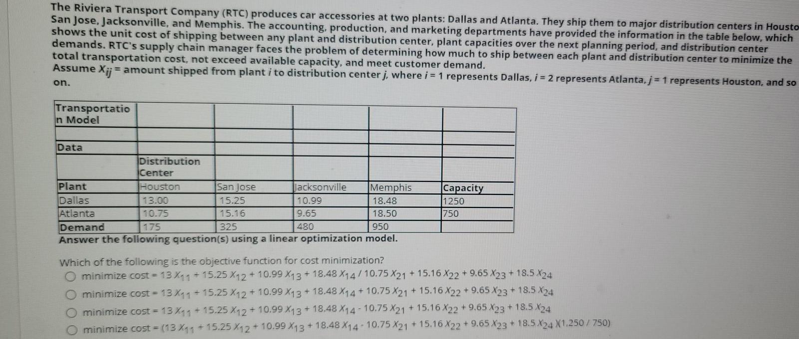 The Riviera Transport Company (RTC) produces car
