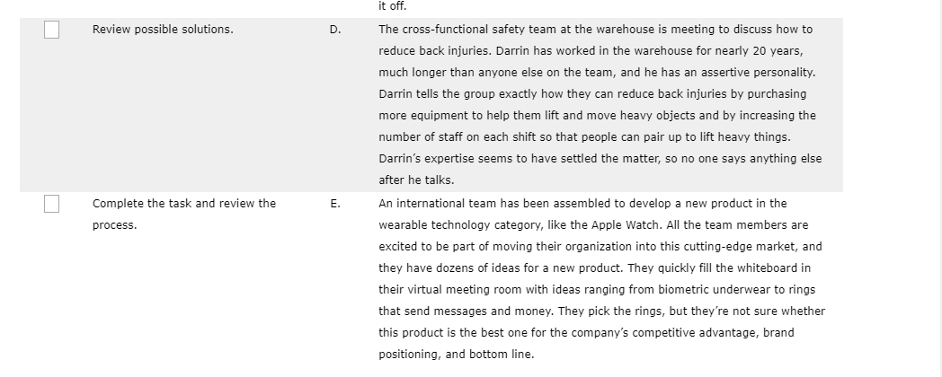 Match each step in the team decision-making