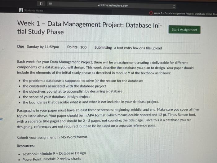 wilmu.Instructure.com students Home Week 1 - Data