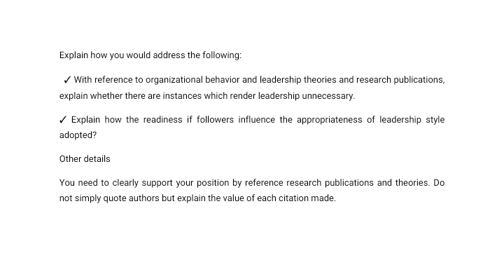 answers for Organisational behaviour leadership